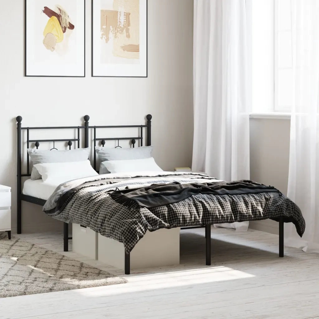 Letto matrimoniale | Letto per adulti | Giroletto con Testiera in Metallo Nero 120x190 cm