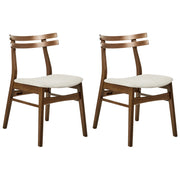 Set di 2 sedie da pranzo in tessuto beige e struttura in legno massiccio marrone retrò senza braccioli con seduta