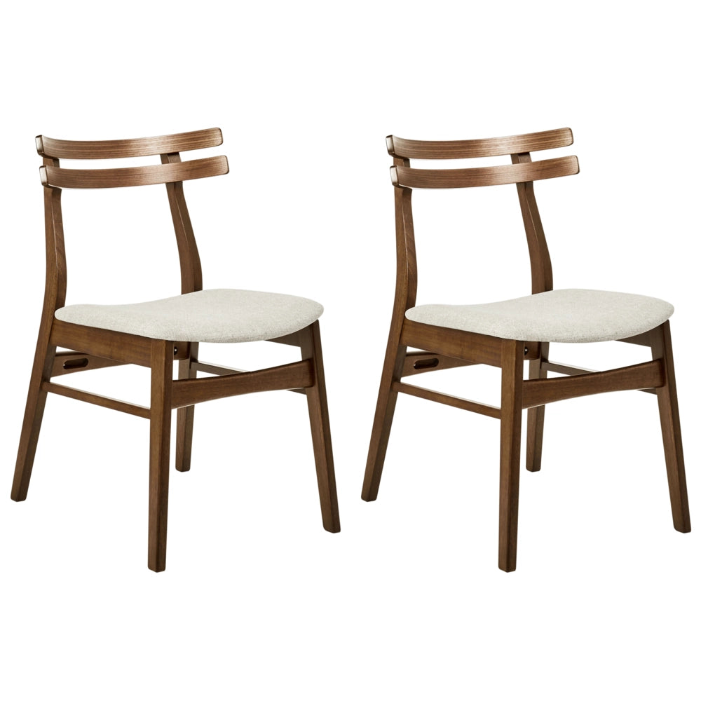 Set di 2 sedie da pranzo in tessuto beige e struttura in legno massiccio marrone retrò senza braccioli con seduta