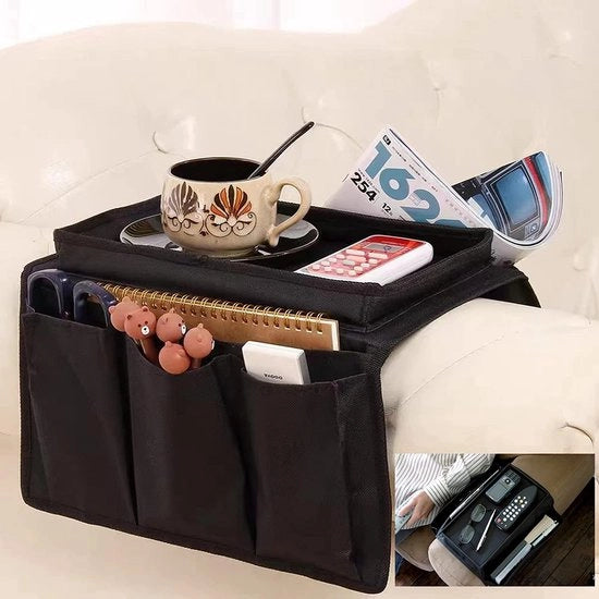 Organizzatore per braccioli del divano con borsa e contenitore per bicchieri senza scivolo con caddy per comandi a distanza con 1 grande tasca e 3 piccoli contenitori per smartphone, riviste, iPad e bevande
