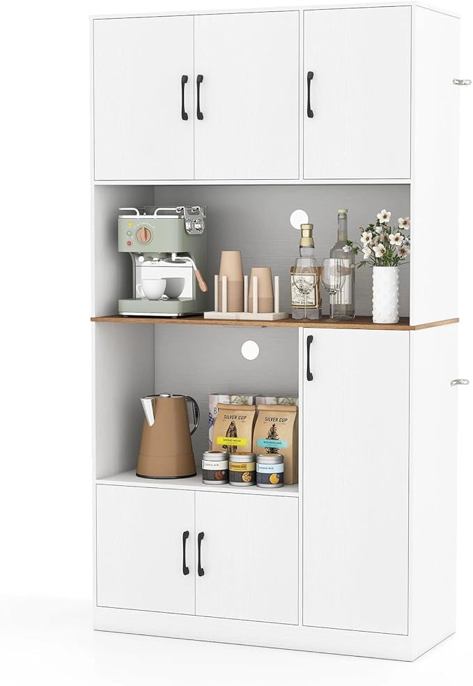 Armadio da cucina con stazione di ricarica, armadietto a buffet con prese e porte di tipo C e USB, da cucina a buffet alto con scomparto per microonde, armadietto da cucina, multiuso, 100 x 40
