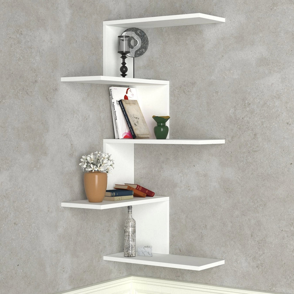 Mensola angolare in legno "Caniko" - 51 x 29 x 109 cm - Bianco