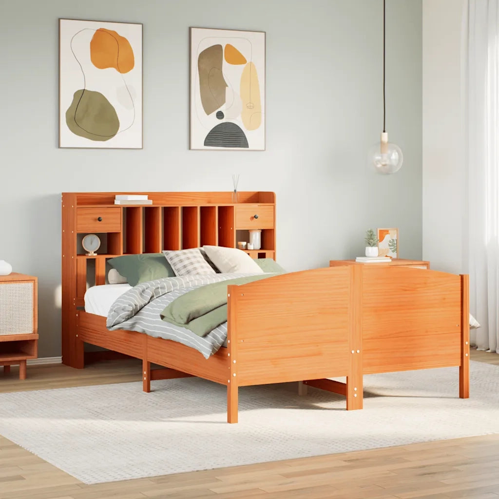 Letto Libreria senza Materasso Marrone Cera 140x190 cm in Pino 3323151