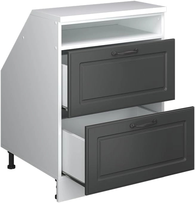 Mobile sottotetto Rion, Antracite casa di campagna, 60 x 81.6 cm con 2 cassetti, carcassa 60 cm profondità, adatto per il salvaspazio sotto tetti spioventi