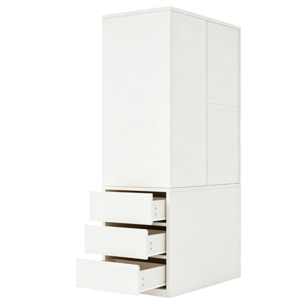 Armadio con cassetti, ripiani aperti e barra appendiabiti per camera da letto, in MDF bianco, 70 × 50 × 170 cm