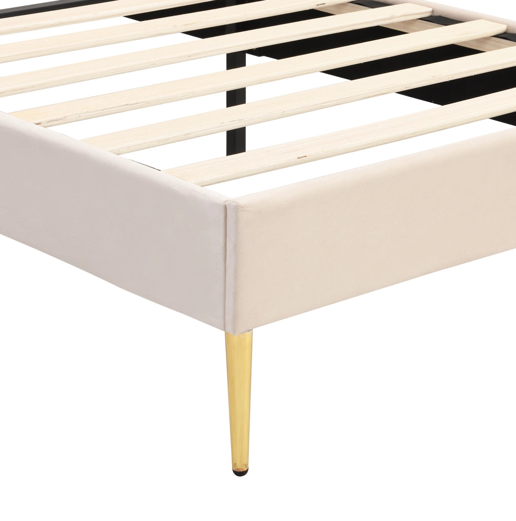 Letto imbottito 90x200 cm; testiera regolabile; velluto beige (Senza materasso)