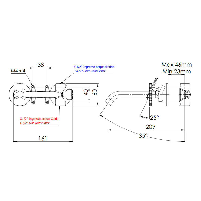Miscelatore a incasso lavabo, su due piastre tonde bocca 17 cm - serie Chrono