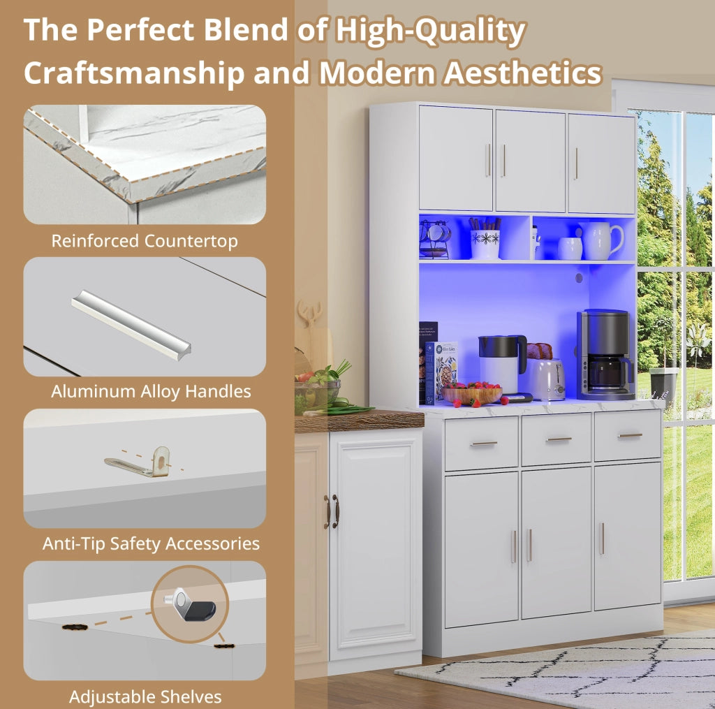 Mobile cucina ULEVR 100x40x180 cm con 6 ante, 3 cassetti, LED multicolore con app e prese USB