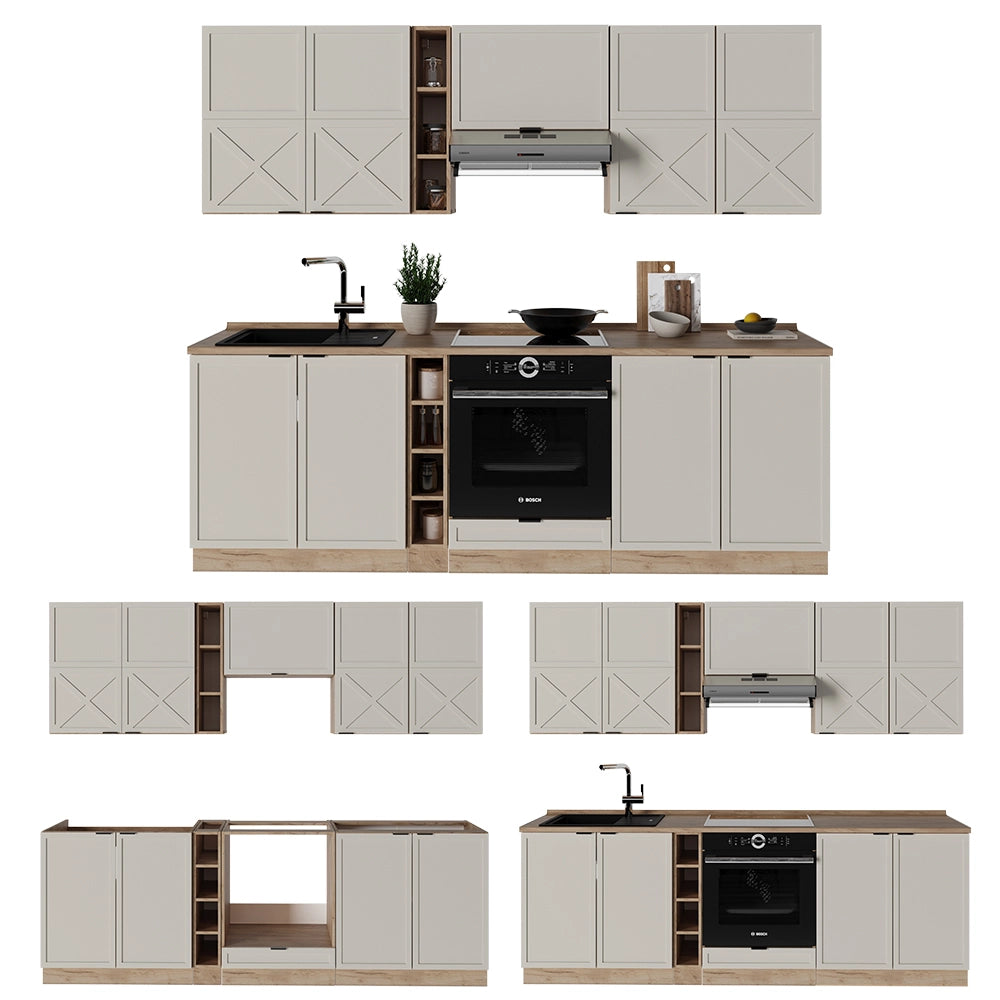 Cucina componibile Fame-Line GrigioBeige/Rovere dorato 235 cm, PL Antracite Vicco