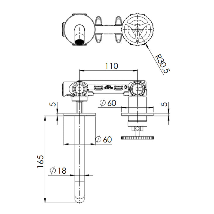 Miscelatore a incasso lavabo, su due piastre tonde bocca 17 cm - serie Chrono
