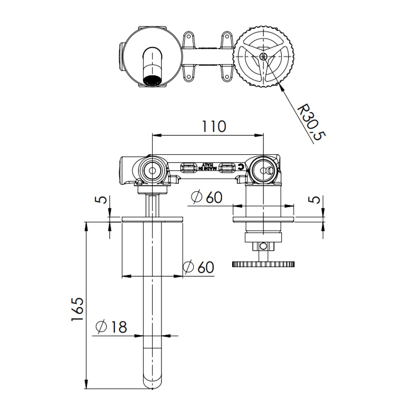 Miscelatore a incasso lavabo, su due piastre tonde bocca 17 cm - serie Chrono