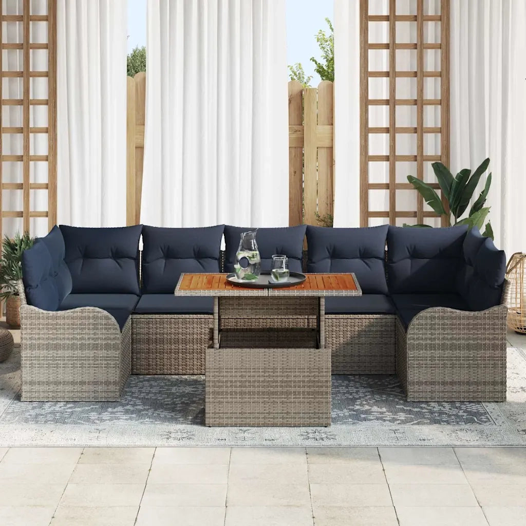 Set Divano da Giardino 8 pz Grigio e Blu Navy polyrattan 3349429