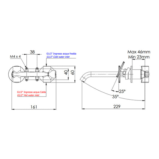 Miscelatore a incasso per lavabo su due piastre tonde bocca 19 cm - serie Chrono