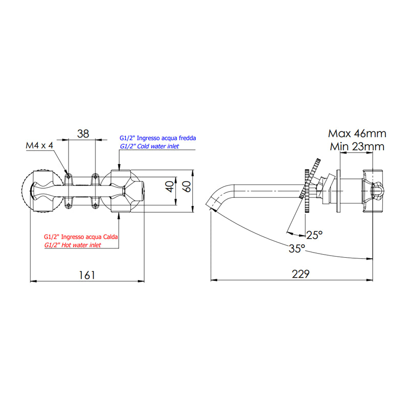 Miscelatore a incasso per lavabo su due piastre tonde bocca 19 cm - serie Chrono