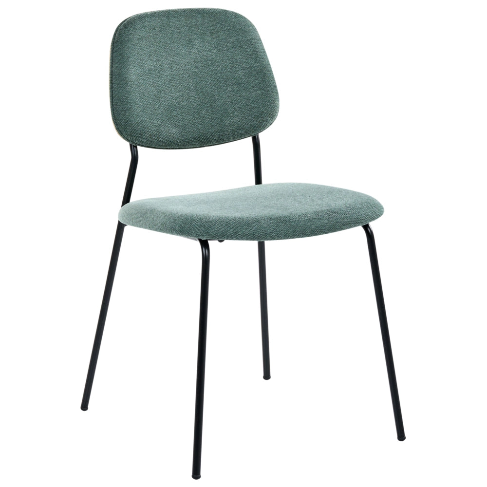 Set di 4 sedie da pranzo verde nero poliestere gambe in ferro senza braccioli cappucci protettivi design minimalista moderno impilabili