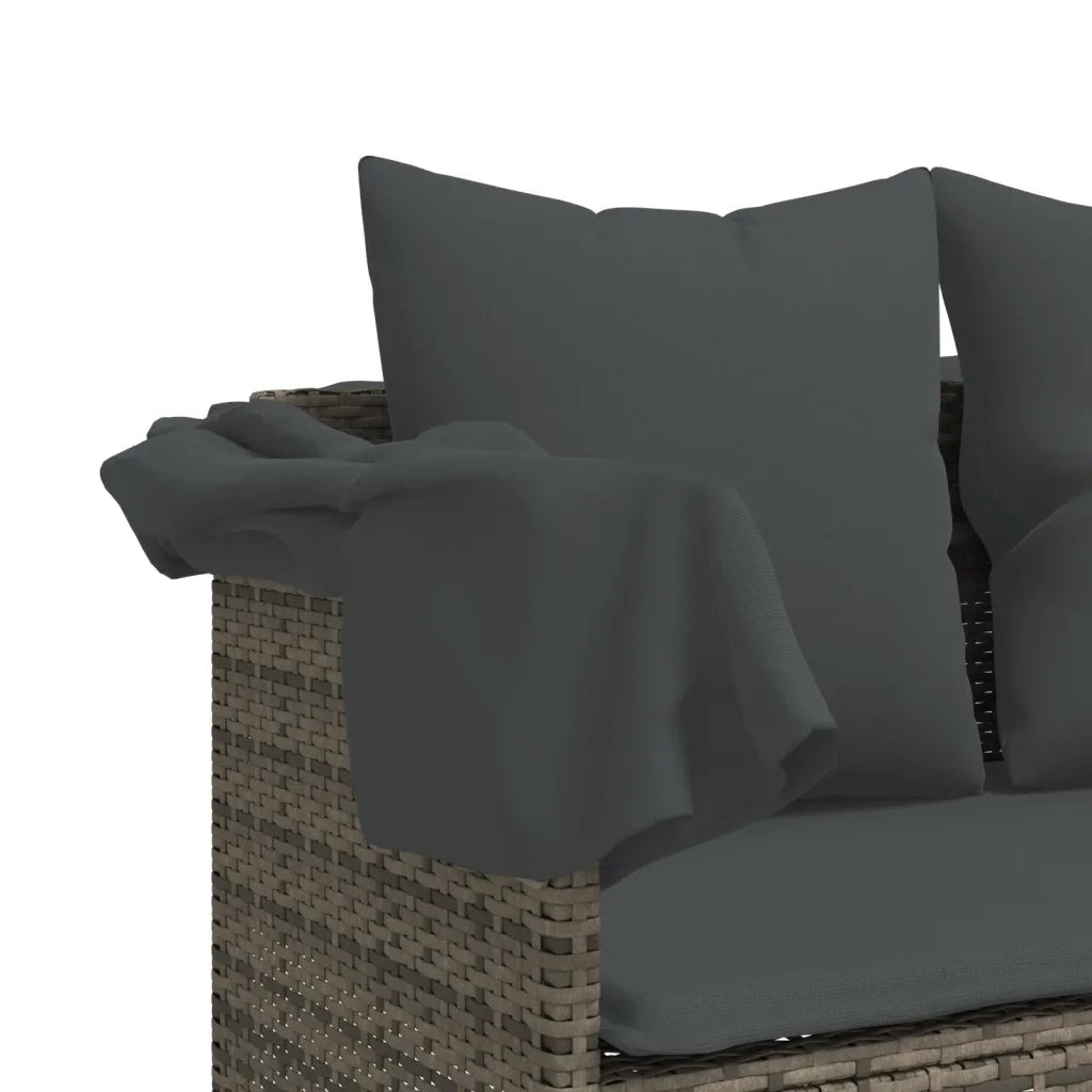 Lettino Prendisole con Baldacchino e Cuscini Grigio Polyrattan 368355