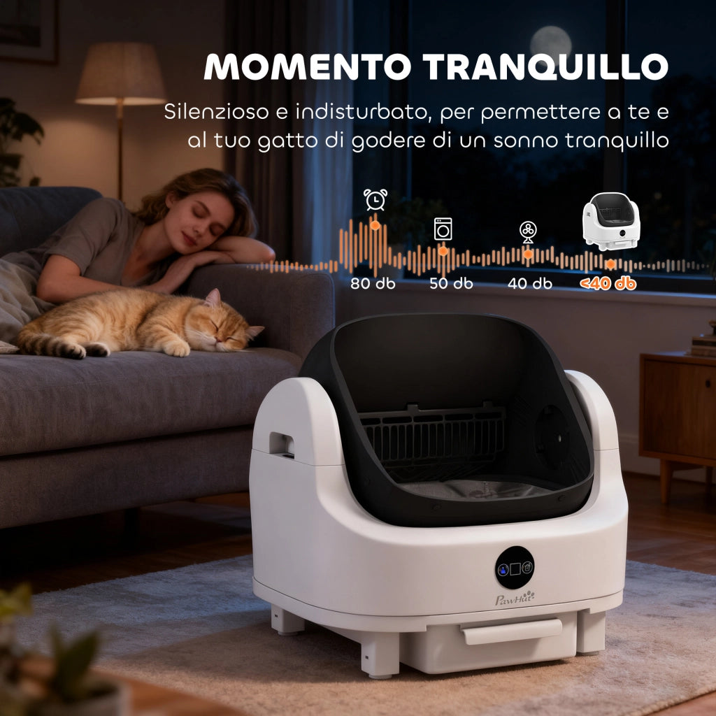 Lettiera per Gatti Autopulente con Design Aperto 50x54x55 cm Sensori di Sicurezza e Deodorante in ABS e PP Bianco