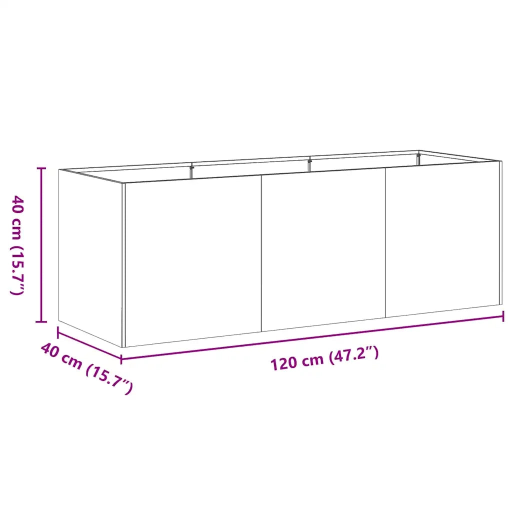 Fioriera-Vaso-Contenitore per Piante Verde Oliva 120x40x40 cm in Acciaio Laminato a Freddo