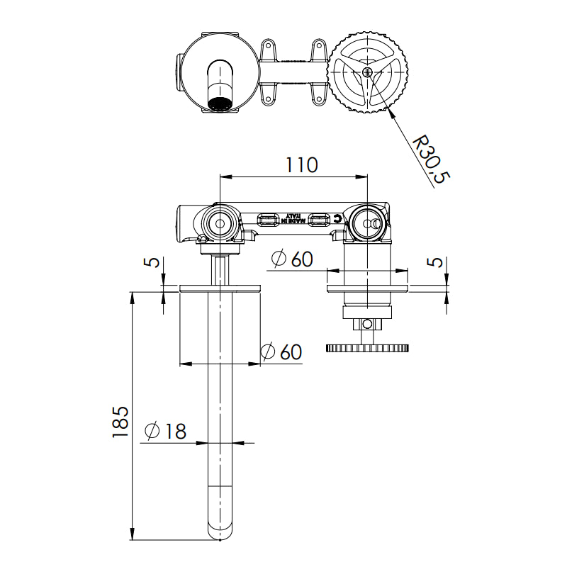 Miscelatore a incasso per lavabo su due piastre tonde bocca 19 cm - serie Chrono