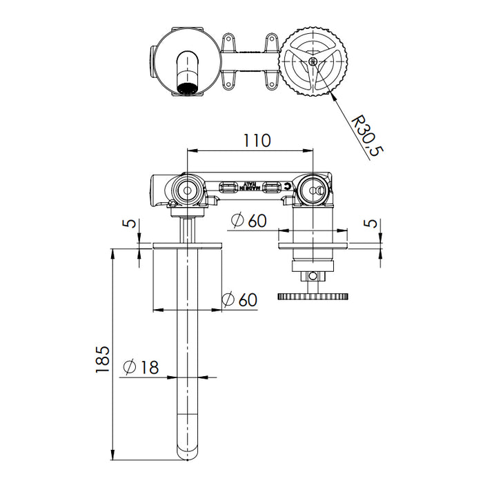Miscelatore a incasso per lavabo su due piastre tonde bocca 19 cm - serie Chrono