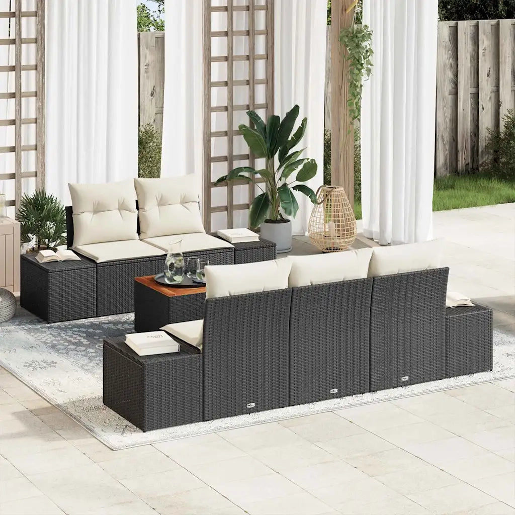 Set Divano da Giardino con cuscino 6 pcs Nero polyrattan 3347894