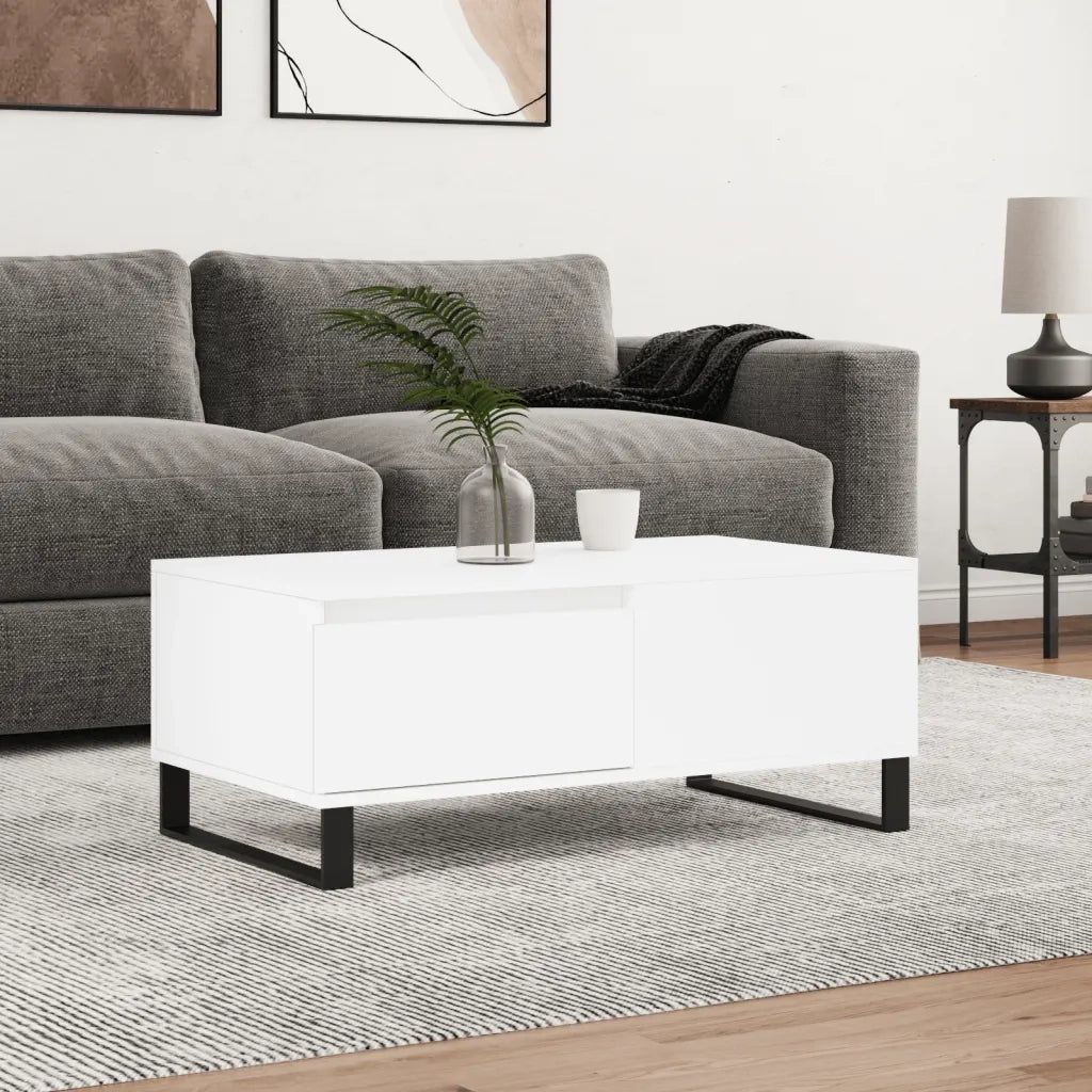 Tavolino da salotto | Tavolino da caff¨¨ | Tavolino da Soggiorno Bianco 90x50x36,5 cm in Legno Multistrato