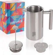 French Press a 1 Litro con Isolamento a Doppia Parete in Acciaio Inossidabile – Ideale per la Preparazione di Caffè Perfetto