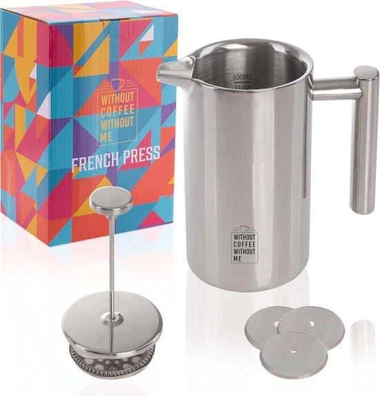 French Press a 1 Litro con Isolamento a Doppia Parete in Acciaio Inossidabile – Ideale per la Preparazione di Caffè Perfetto