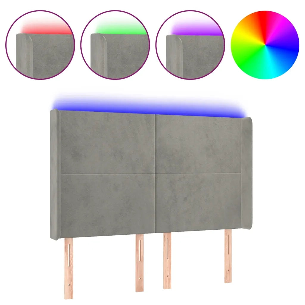 Testiera | Testata a LED Grigio Chiaro 147x16x118/128 cm in Velluto