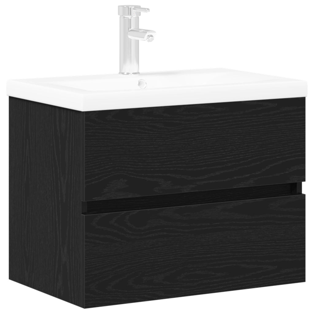 Mobile Lavabo  con Lavabo Integrato Rovere Nero Legno Ingegnerizzato