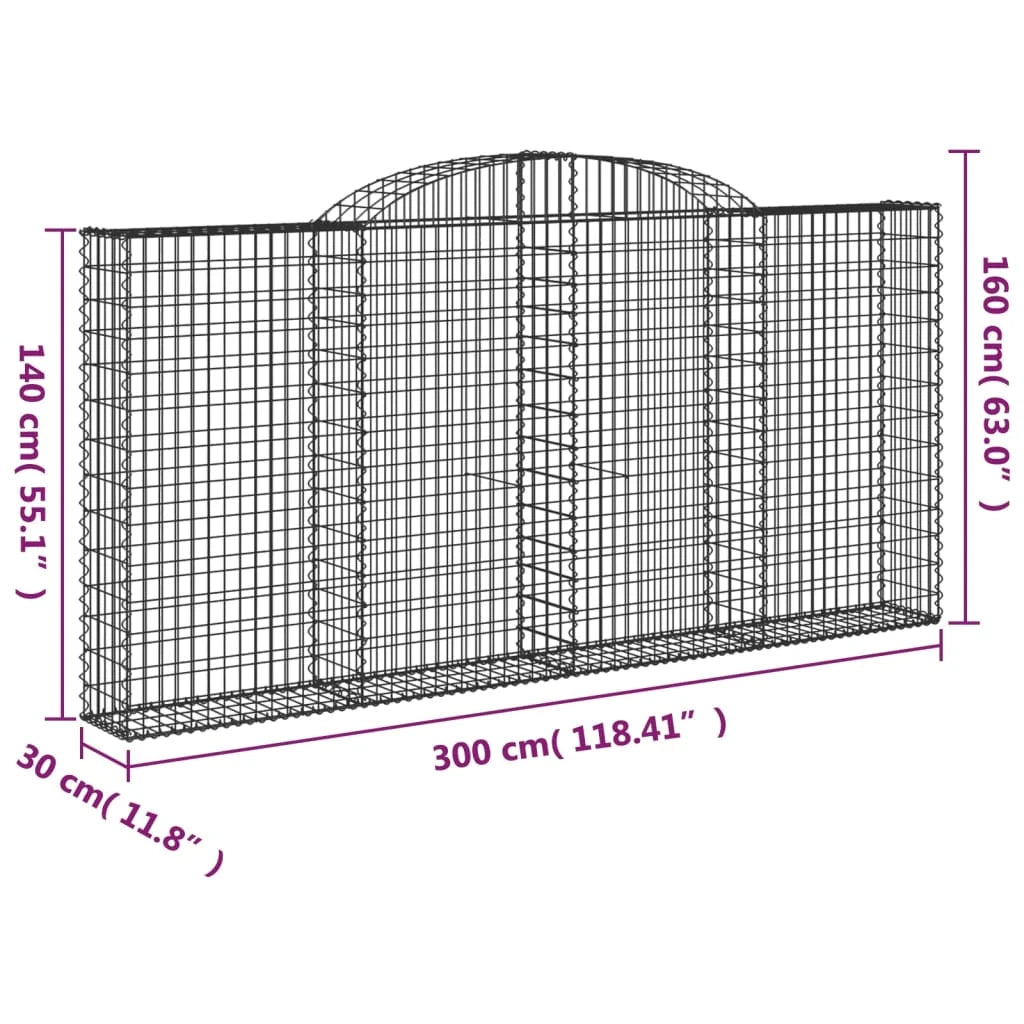 Gabbioni per recinzione gabbie muri di contenimento ad arco 10 pezzi 300 x 30 x 140/160 cm ferro zincato argento 02_0040256