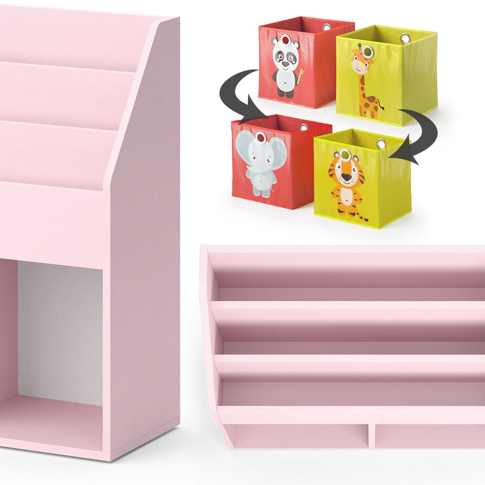 Vicco Libreria bambini rosa 72 x 79 cm con 2 scatole pieghevoli (elefante, tigre)