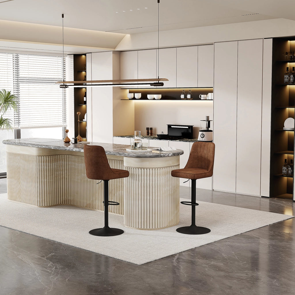 Sgabello da bar set da 2 girevole 360° e regolabile in altezza con seduta imbottita in tessuto tecnico marrone e nero