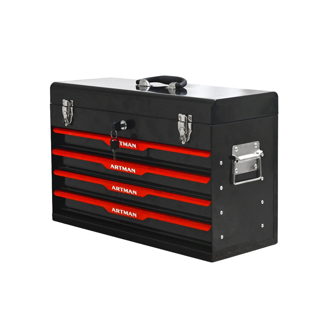 Cassettiera in acciaio con 3 cassetti; serratura e rotelle per officina e garage; 60×29.5×42 cm