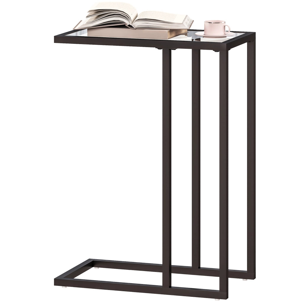 Tavolino da Caff¨¨ Moderno in Vetro Temperato e Acciaio ¨C Zephmum ¨C Nero 46x25x63.5 cm