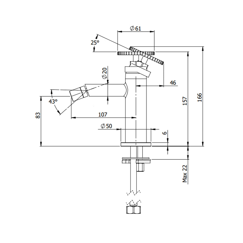 Miscelatore bidet senza scarico e senza foro sul corpo - serie Chrono