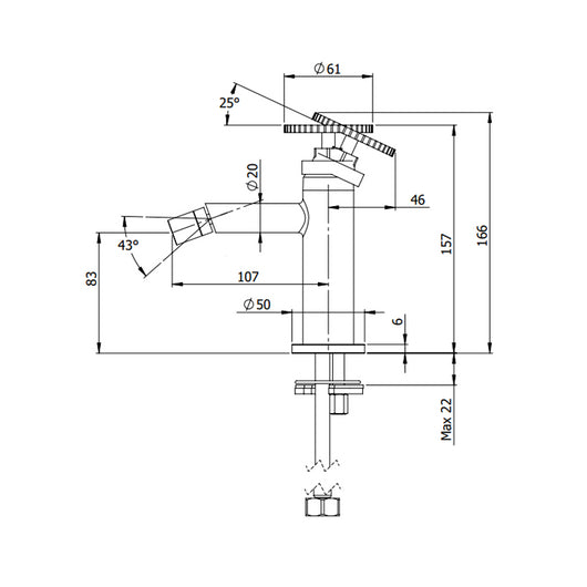 Miscelatore bidet senza scarico e senza foro sul corpo - serie Chrono