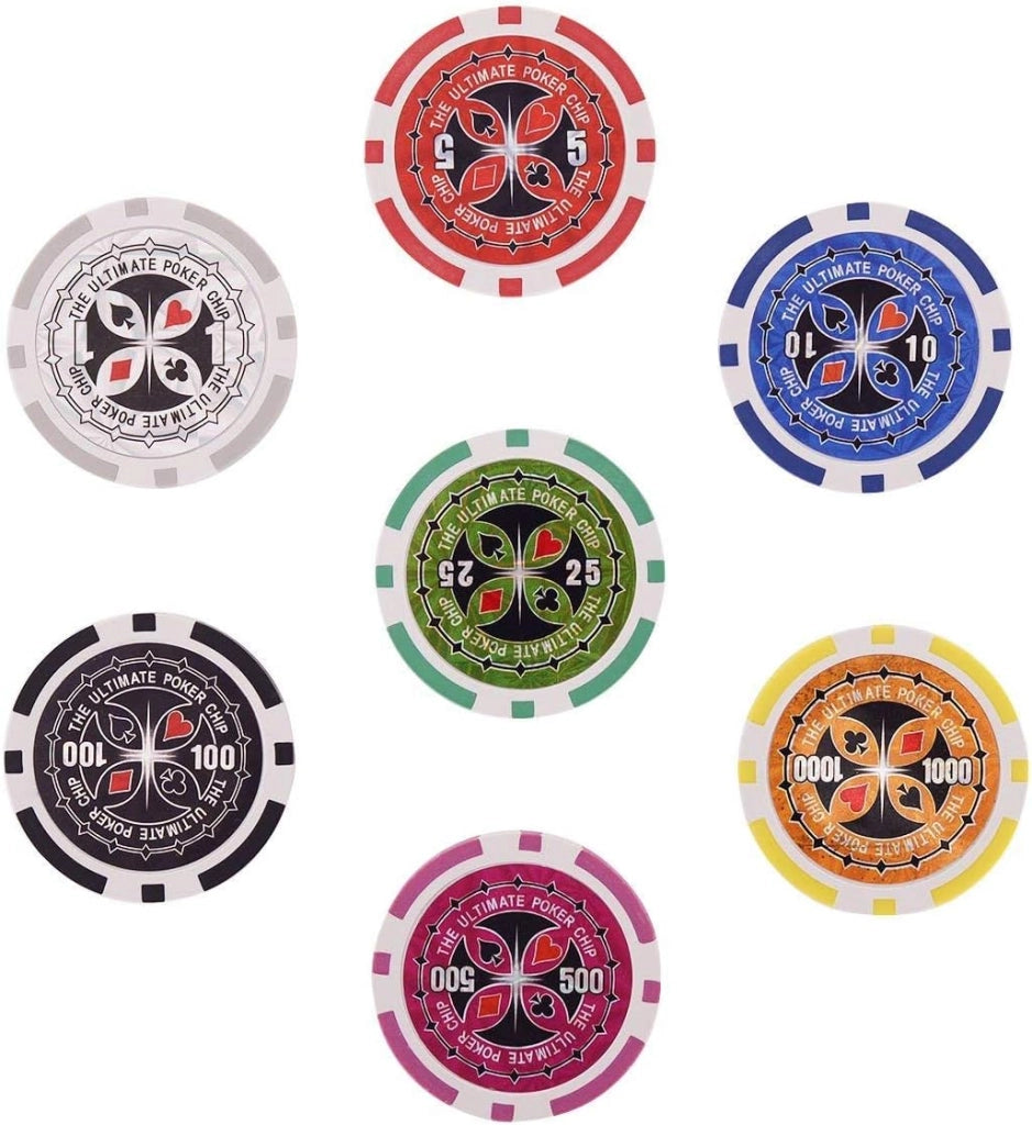 Poker Chips, Set da Poker con 300 Chips, Incluse 2 Carte da Poker 5 Dadi 1 Pulsante, Valigetta in Alluminio, Due Colori Disponibili (argento)