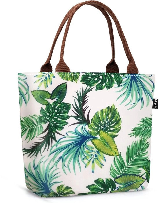 Borsa da pranzo per donne, borsa da pranzo isolata, grande contenitore refrigerato, borsa da cibo portatile, servizio da tavola, grande, foglia di palma