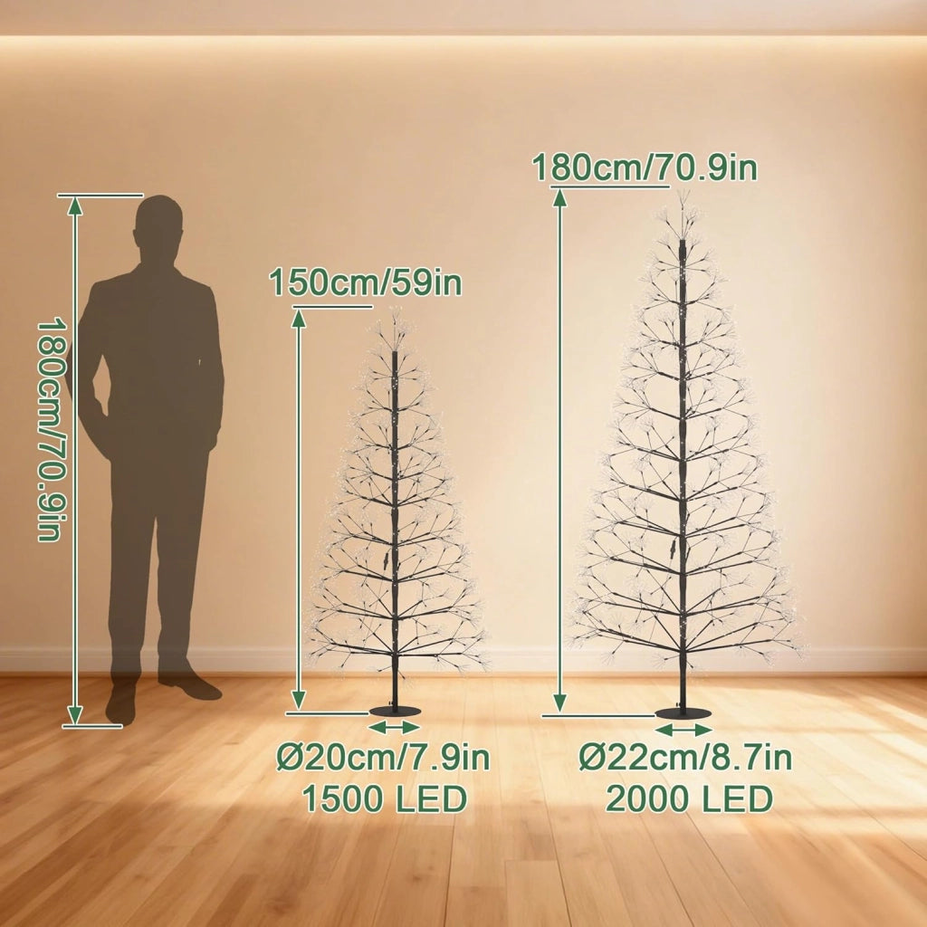 Albero di Natale a LED, 150 cm, albero luminoso, in ferro, con 1500 LED, albero di Natale con tronco rimovibile, con supporto in metallo, bianco freddo