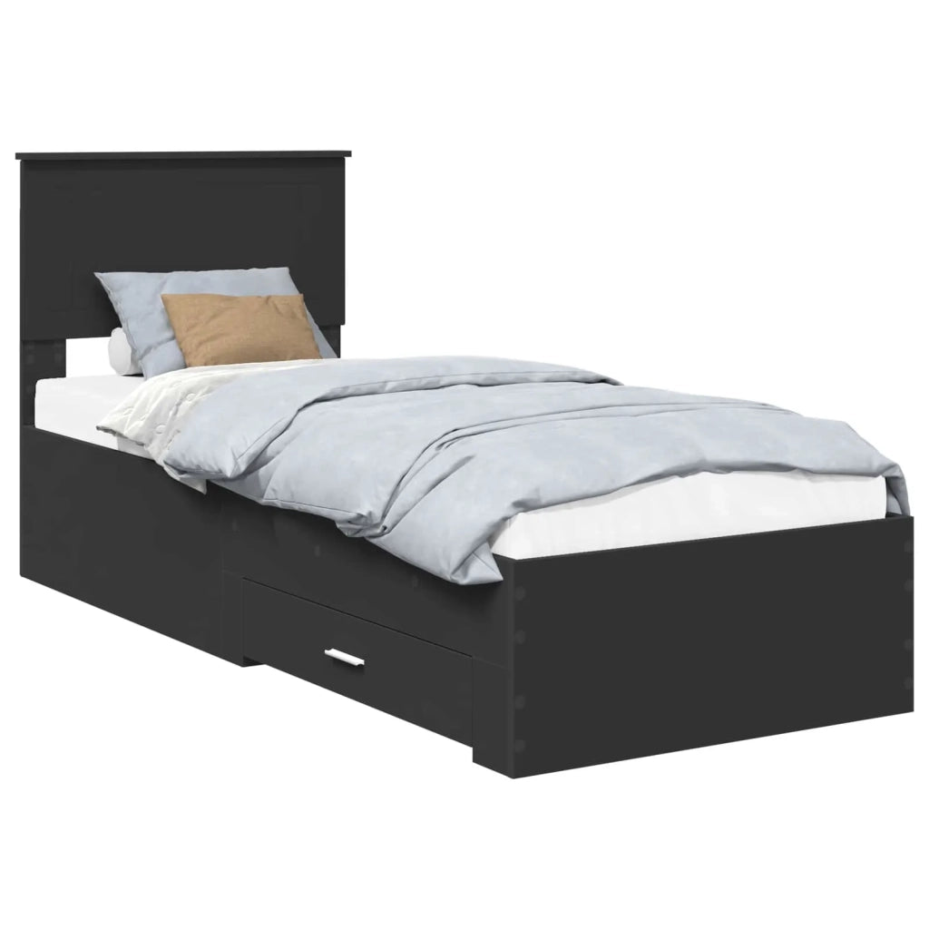 Letto singolo | Letto per adulti | Struttura del letto con testiera Nero e Argento 75 x 190 cm
