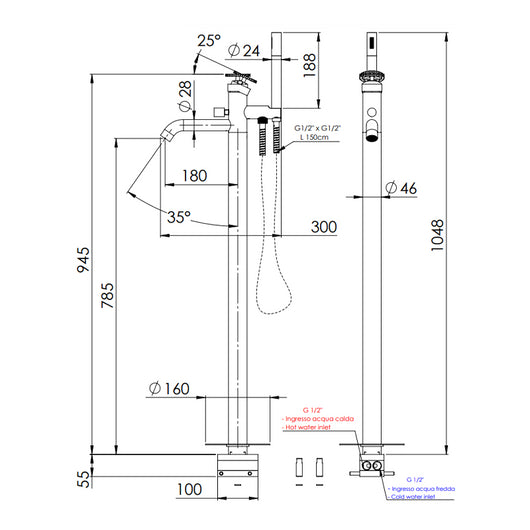 Miscelatore vasca da pavimento - serie Chrono