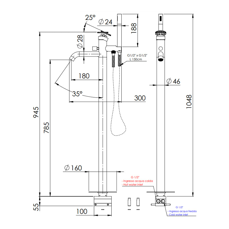 Miscelatore vasca da pavimento - serie Chrono