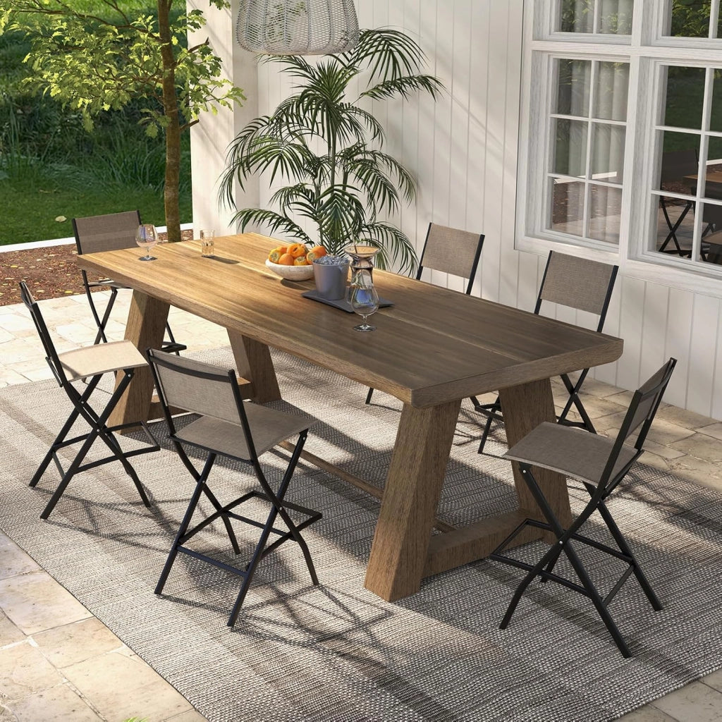 2 Sedie da Bar Pieghevoli, con Schienale e Poggiapiedi, Telaio Metallico Resistente e Tessuto Traspirante, Ideali per Terrazza e Uso Domestico