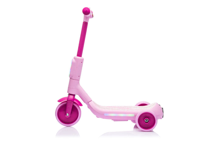 Monopattino Elettrico Deluxe a 3 Ruote 67x32x69 cm Luci LED RGB Casco e Protezioni Incluse Rosa