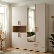 Armadio Camera da Letto Merlino, Guardaroba Grande 2 Cassetti, 179x226.5h cm Bianco Crema