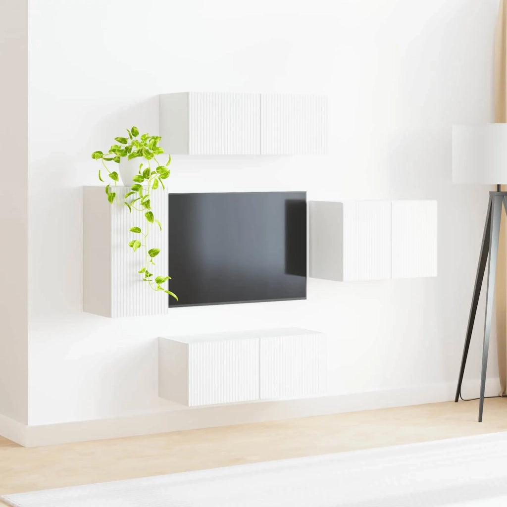 Set di Mobiletto da TV a Parete 4 pz | Armadietto TV | Mobile Porta TV Bianco Legno multistrato