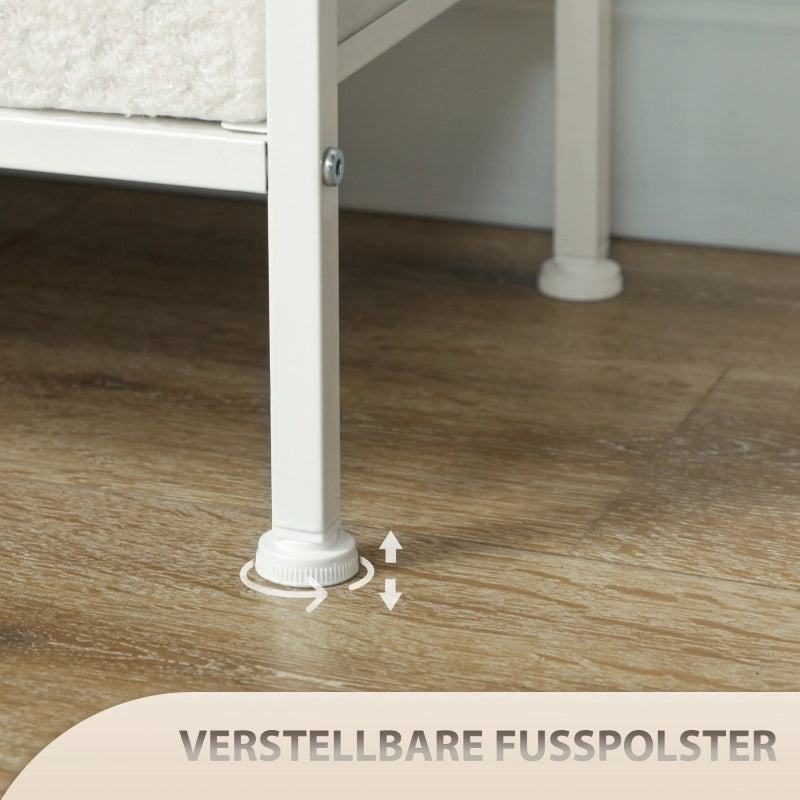 Comò con 8 cassetti e stazione di ricarica in tessuto bouclé, per ingresso e soggiorno, crema bianco 110 × 30 × 76 cm