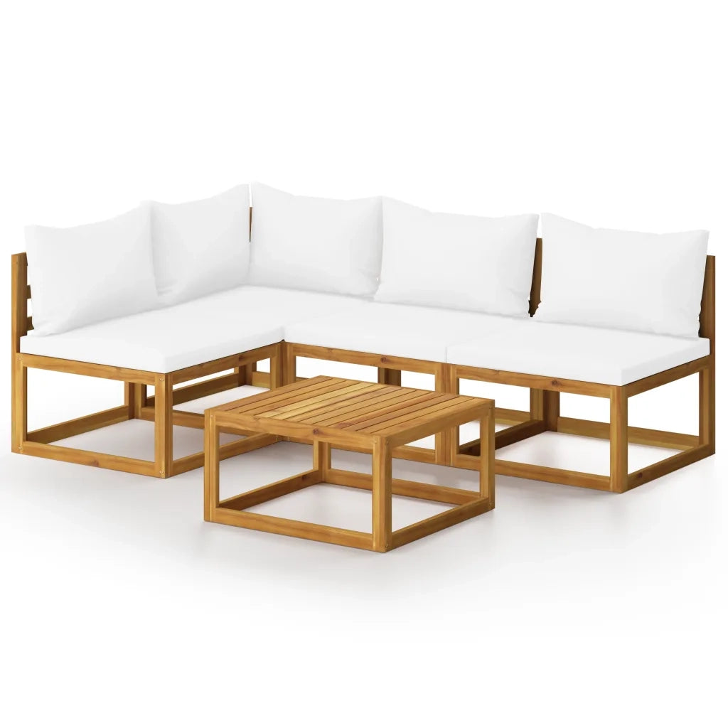 Set Divani da Giardino 5 pz con Cuscini Crema Massello Acacia 3057657