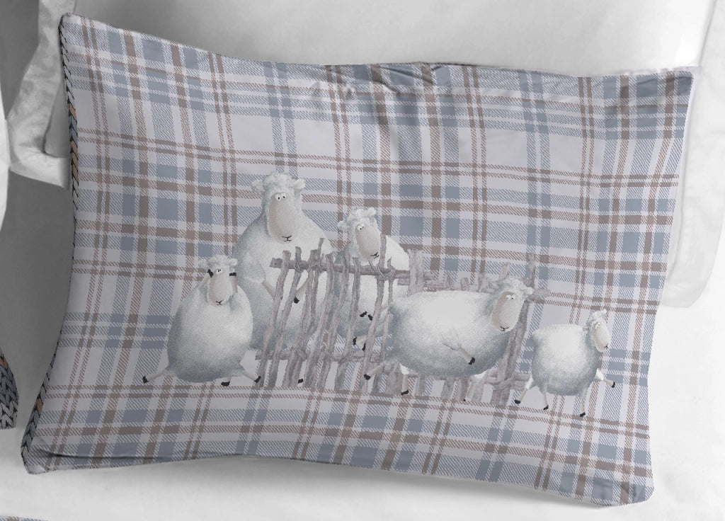Copripiumino Sacco Piumone Cotone Flanella Pensieri Delicati Disegno Pecorelle - Singolo - Grigio